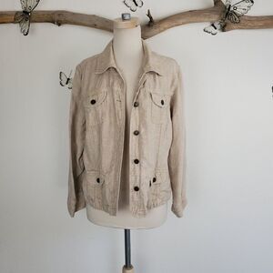 J jill trucker style tan linen jacket